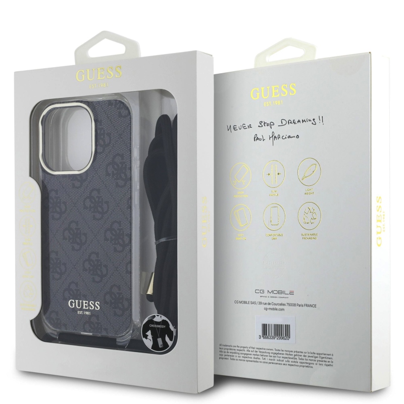 Guess IML 4G nyomtatott keresztpántos hátlapi borító iPhone 16 Pro Fekete