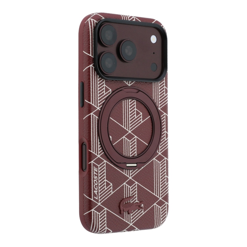 Lacoste PVC Semi Wrap Blend Ring Stand MagSafe hátsó tok iPhone 18 Pro-hoz, bordó