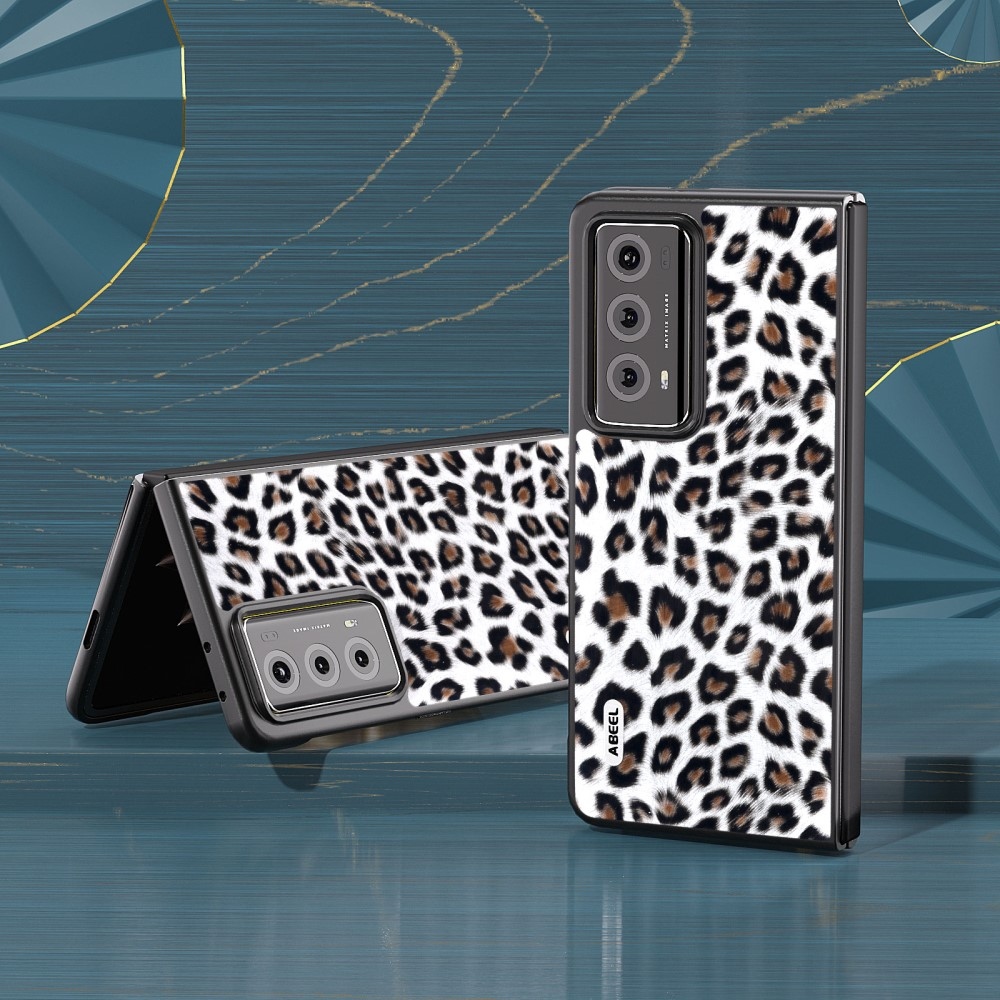 Leopárd műanyag tok műbőrrel a Honor Magic V2 készülékhez - ezüst színű
