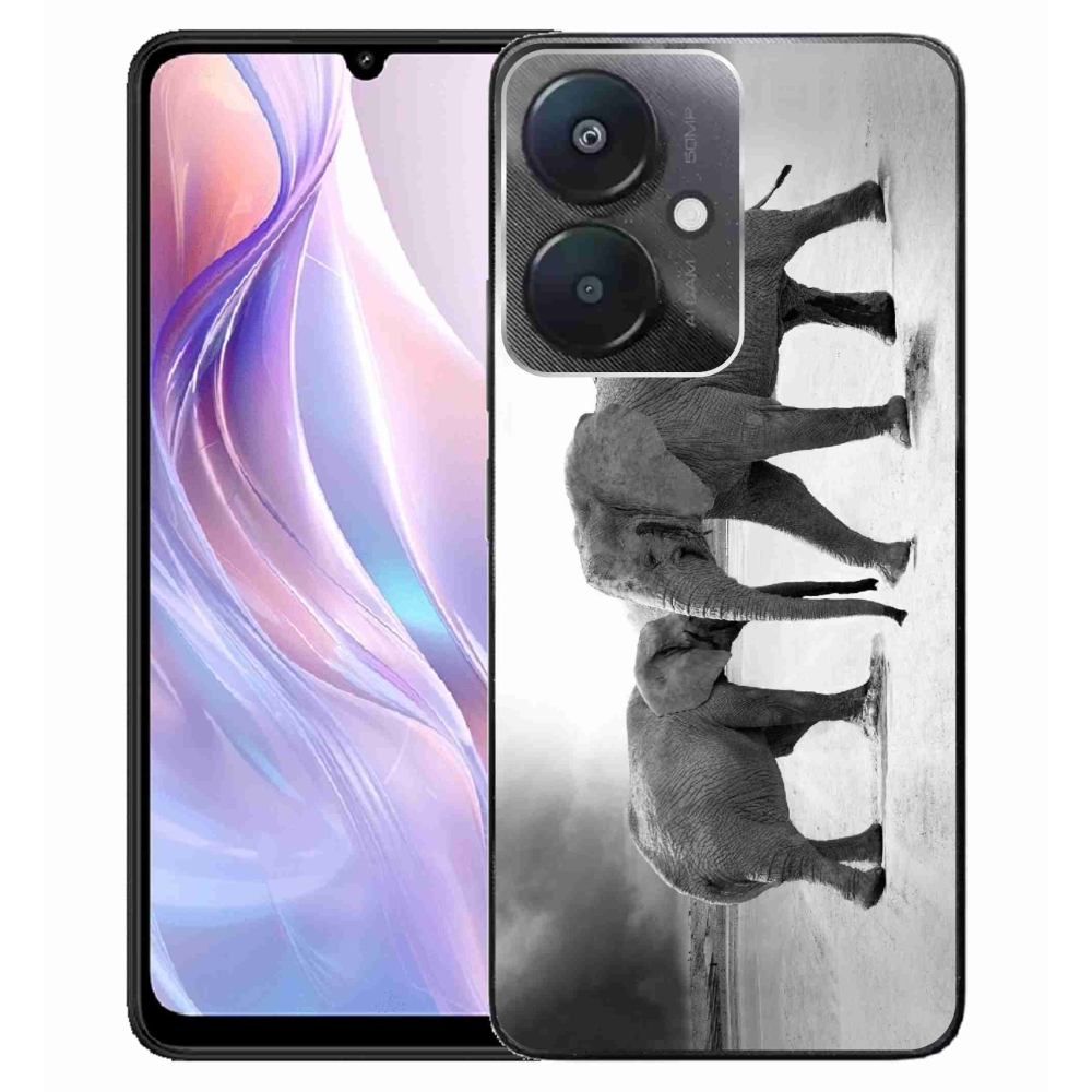 Gél borító mmCase a Xiaomi Redmi 13C 5G számára - fekete és fehér elefántok