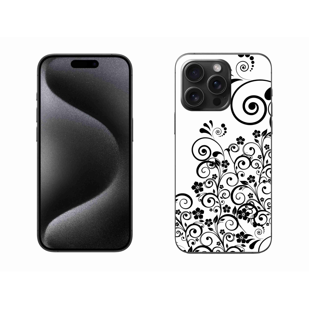 Zselés borítás mmCase iPhone 15 Pro Max készülékhez - fekete és fehér virágminták