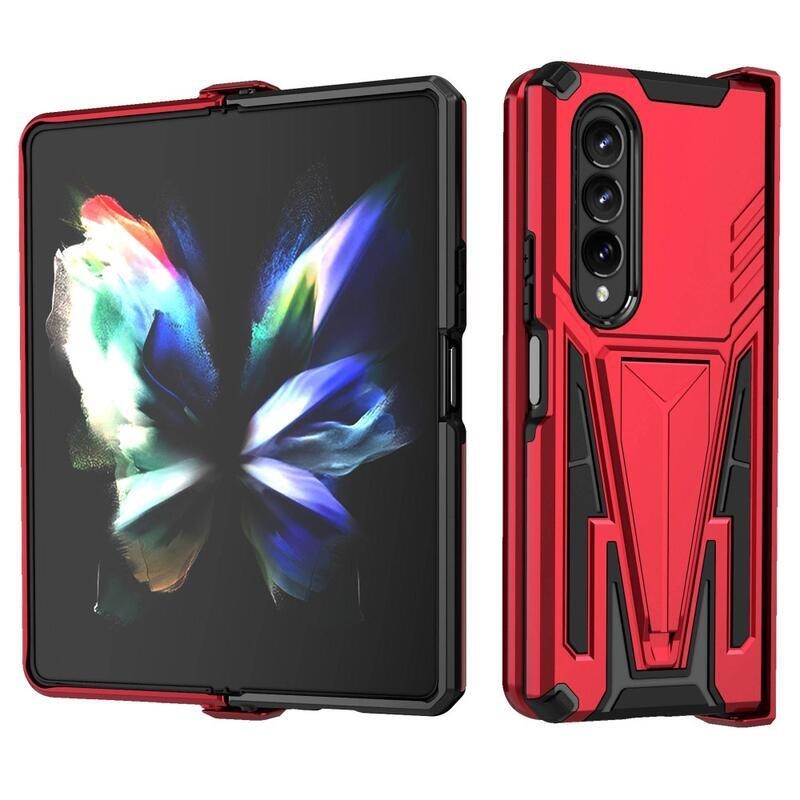 V-alakú tartós hibrid borító felhajtható állvánnyal Samsung Galaxy Z Fold4 5G készülékhez - piros