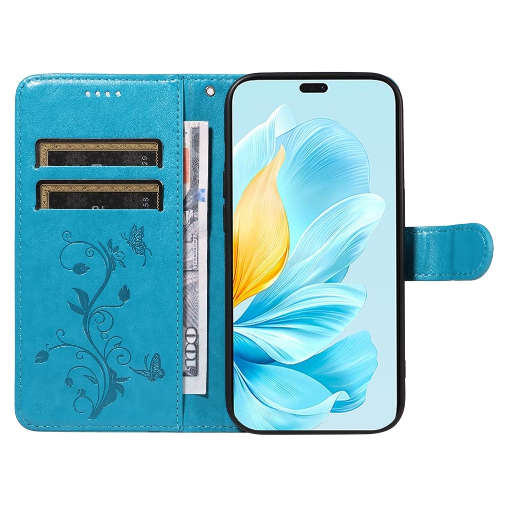Virágok könyv tok a Honor 200 Lite 5G számára - kék