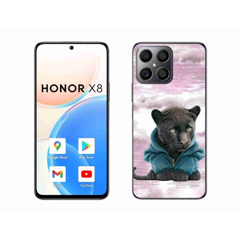 Zselés borítás mmCase a Honor X8-hoz - fekete párduc pulóverben