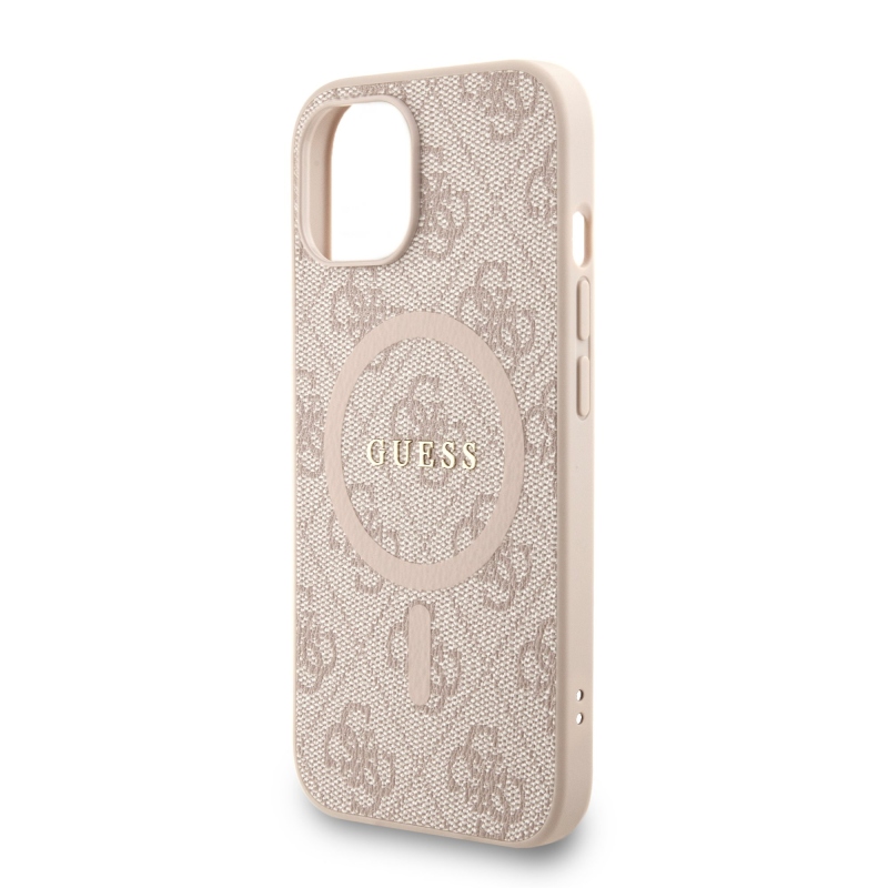 Guess PU bőr 4G színes gyűrűs pánt MagSafe hátsó borító iPhone 14 rózsaszínhez