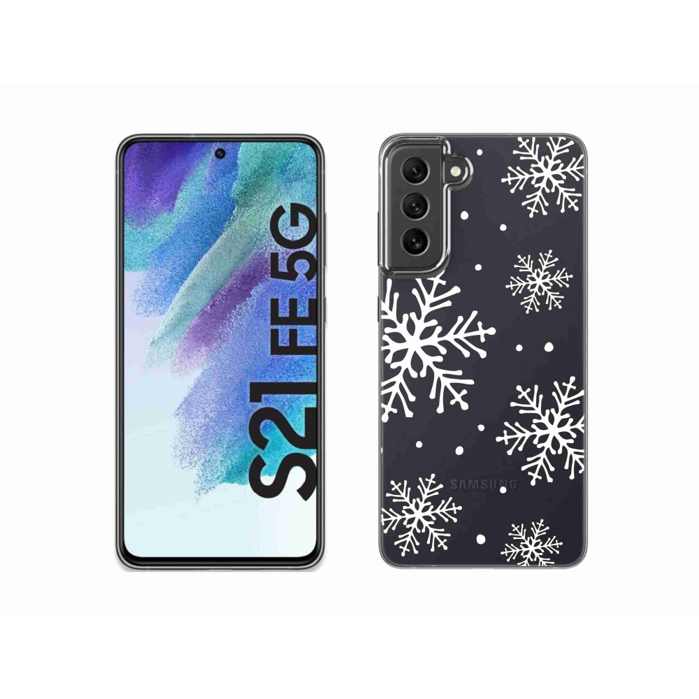 Zselés borítás mmCase Samsung Galaxy S21 FE 5G készülékhez - fehér pelyhek átlátszó háttéren