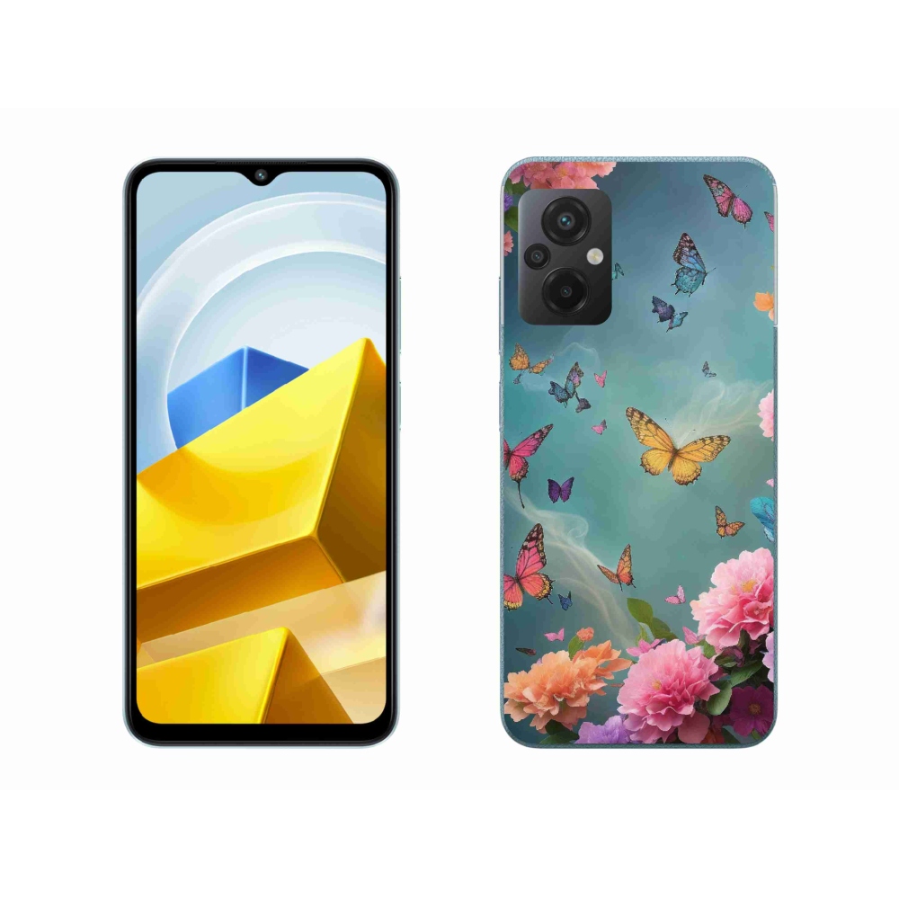 Gél borítás mmCase a Xiaomi Poco M5 4G-hez - színes virágok és pillangók