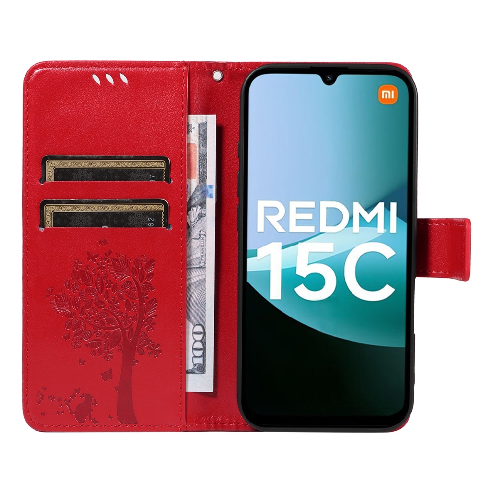 Fák könyve tok Xiaomi Redmi 15C 4G/5G (173mm) - piros