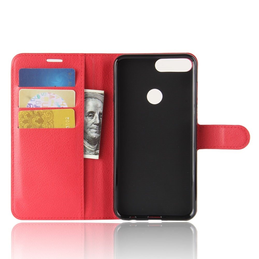 Litchi könyv tok a Huawei Y7 Prime (2018)/Honor 7C számára - piros színű