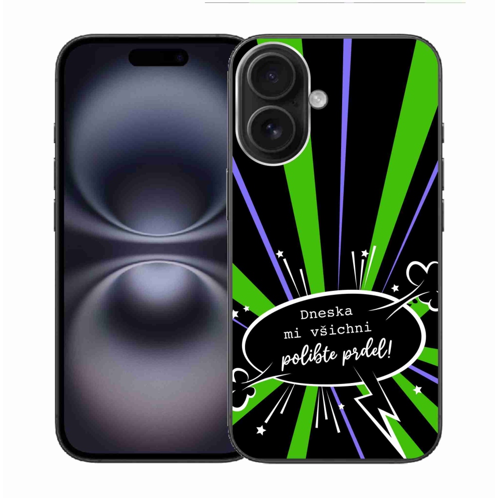 Gél borító mmCase iPhone 16 készülékhez - vicces szöveg 15 fekete háttér