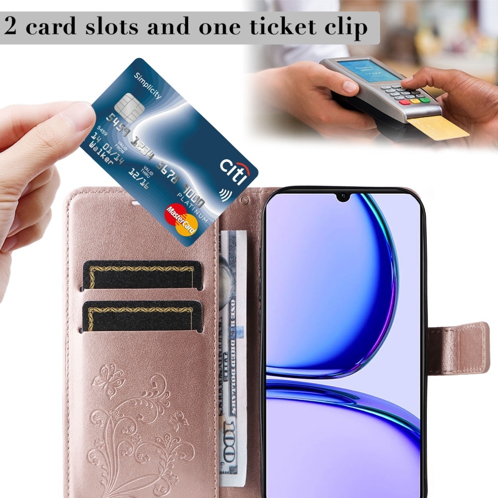 Nagy pillangó könyvtáska Realme C51/C53 készülékhez - rózsaarany