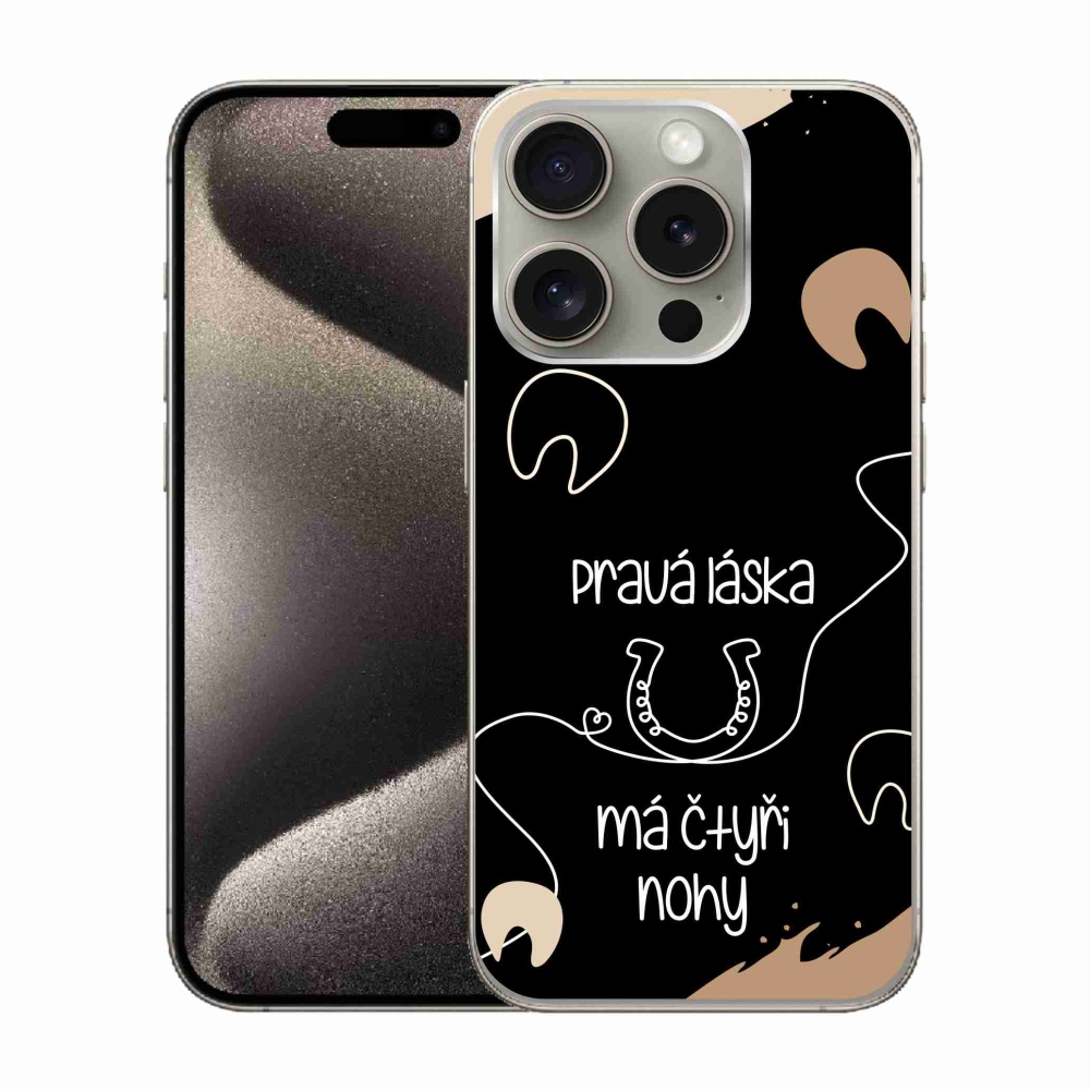 Gél borítás mmCase iPhone 15 Pro készülékhez - Ló motívum fekete háttér