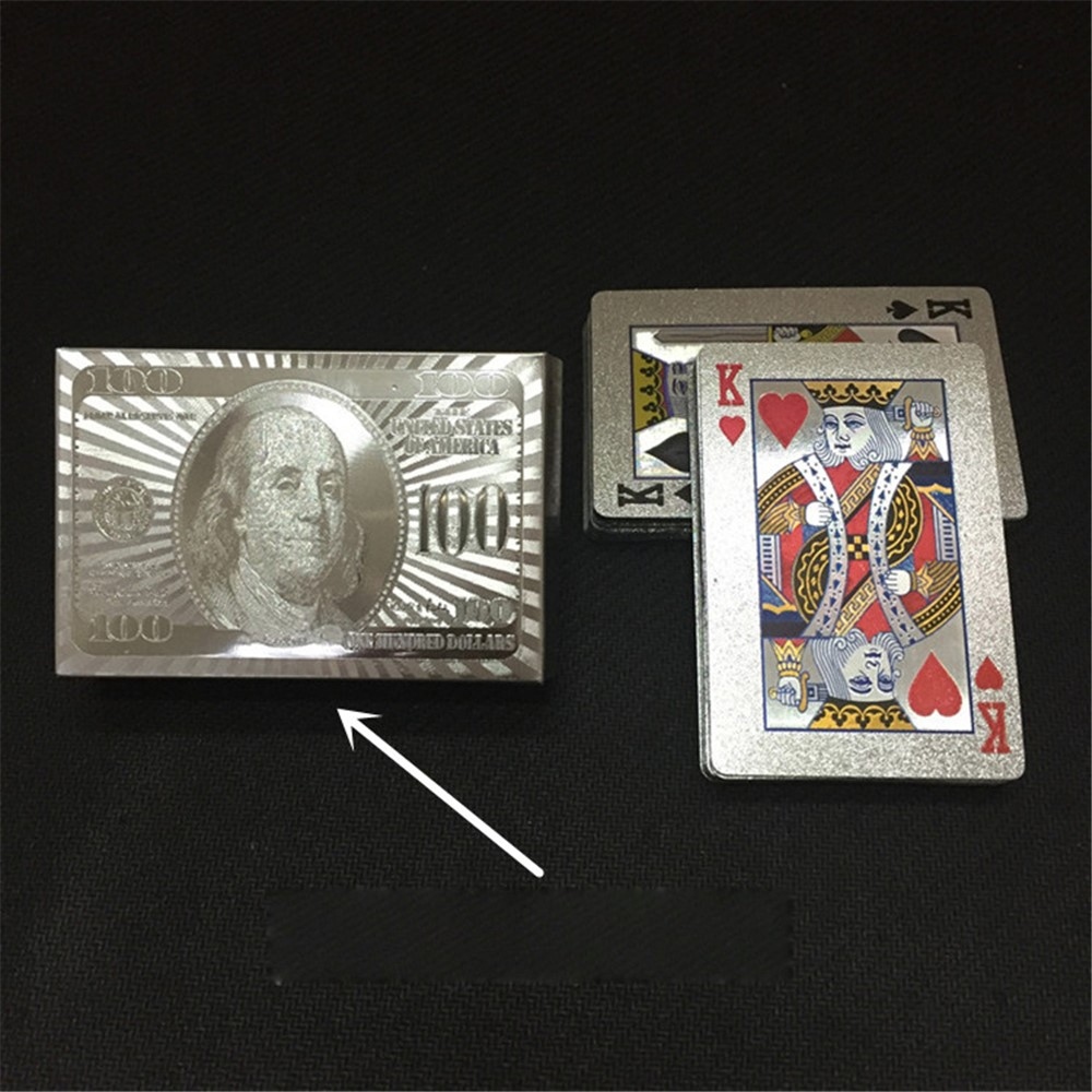 Vízálló műanyag játékkártyák 100 dollárért, ezüst kivitelben, 54 db
