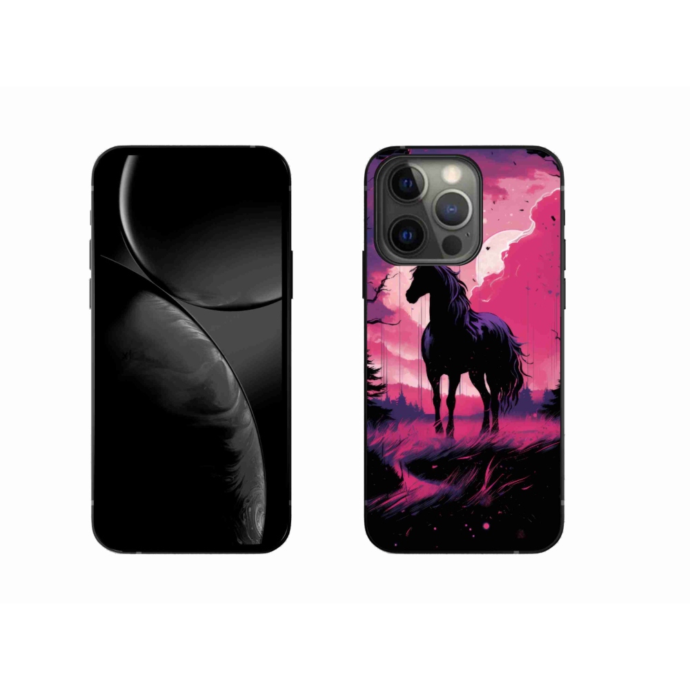 Zselés borítás mmCase iPhone 13 Pro készülékhez - fekete rajzfilm ló 1