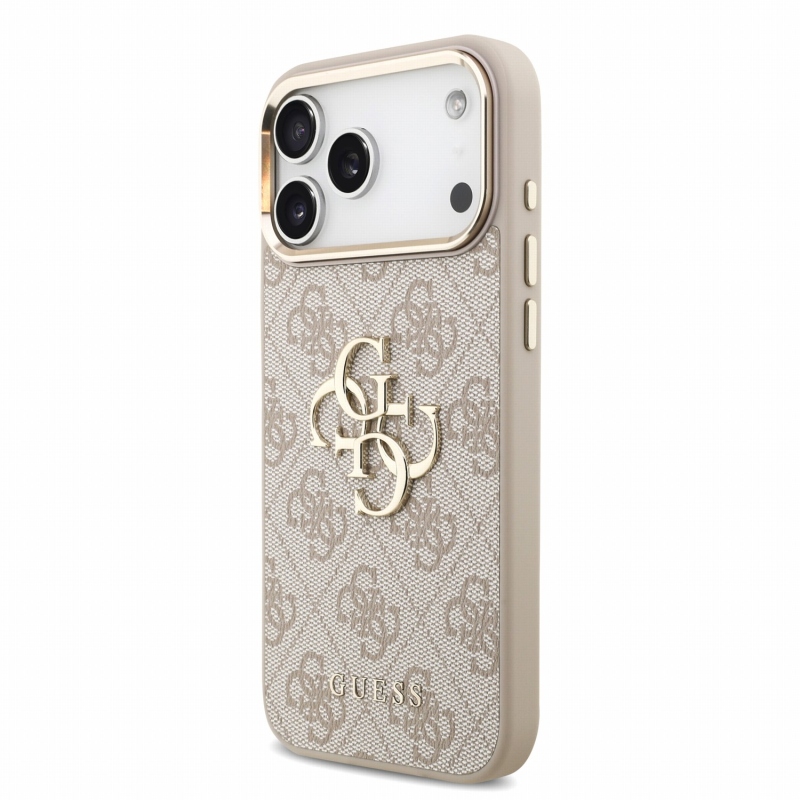 Guess PU 4G fém logós pántos hátlap az iPhone 18 Pro Max-hoz, rózsaszín