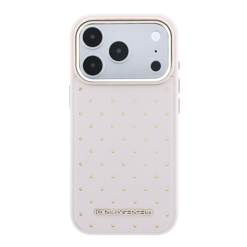 Karl Lagerfeld PU perforált arany pöttyös MagSafe hátlap az iPhone 17 Pro-hoz, rózsaszín