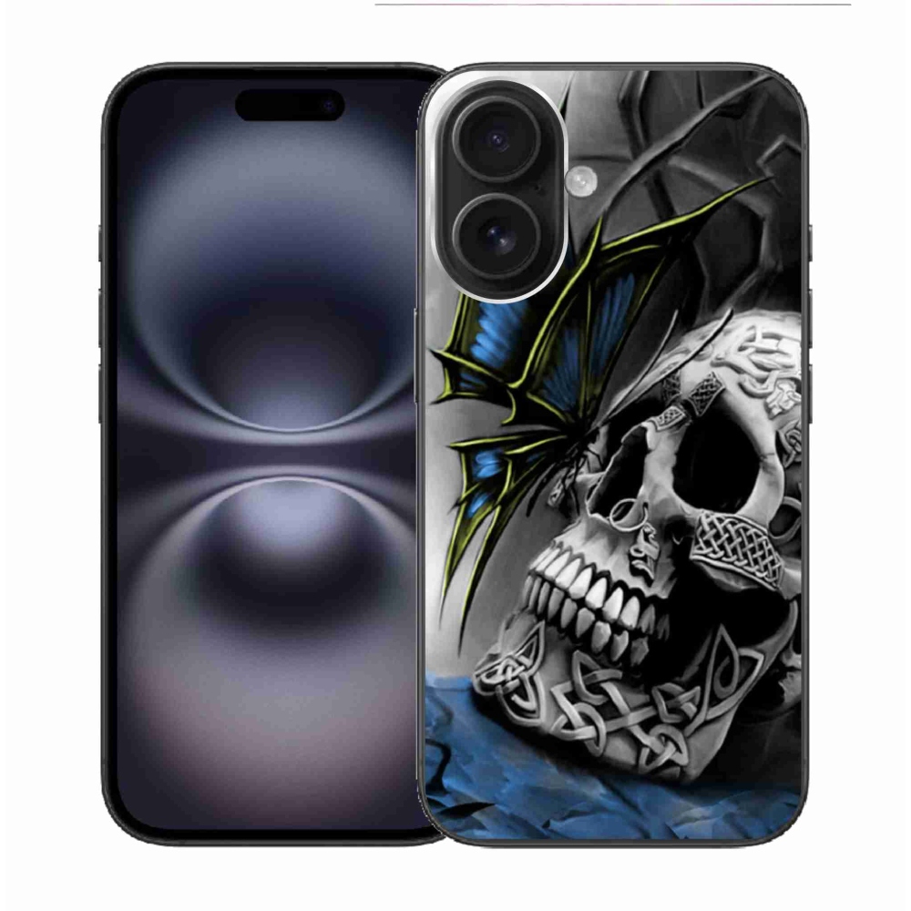 Gél borítás mmCase iPhone 16 készülékhez - pillangó és koponya