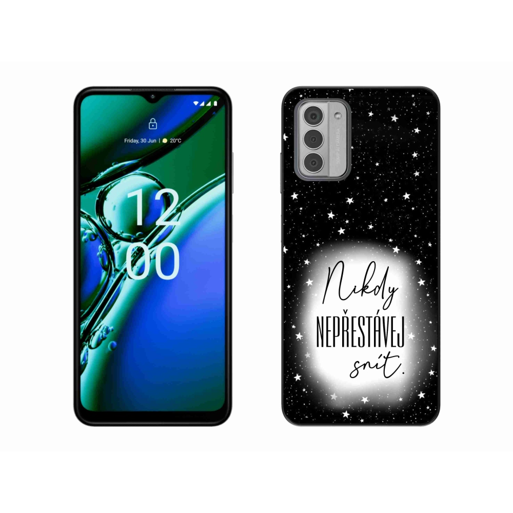 Zselés borítás mmCase a Nokia G42 készülékhez - idézet 1 fehér és fekete háttérrel