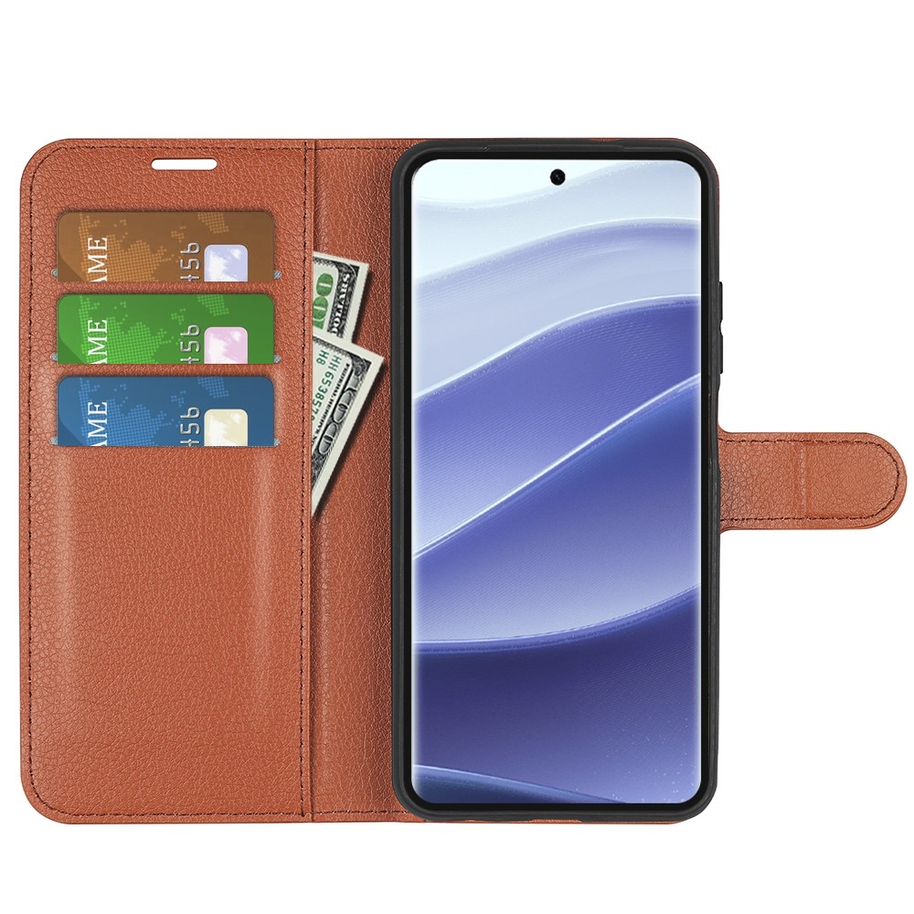 Litchi könyv tok a Xiaomi Redmi Note 14 Pro 5G/Poco X7 5G számára - barna