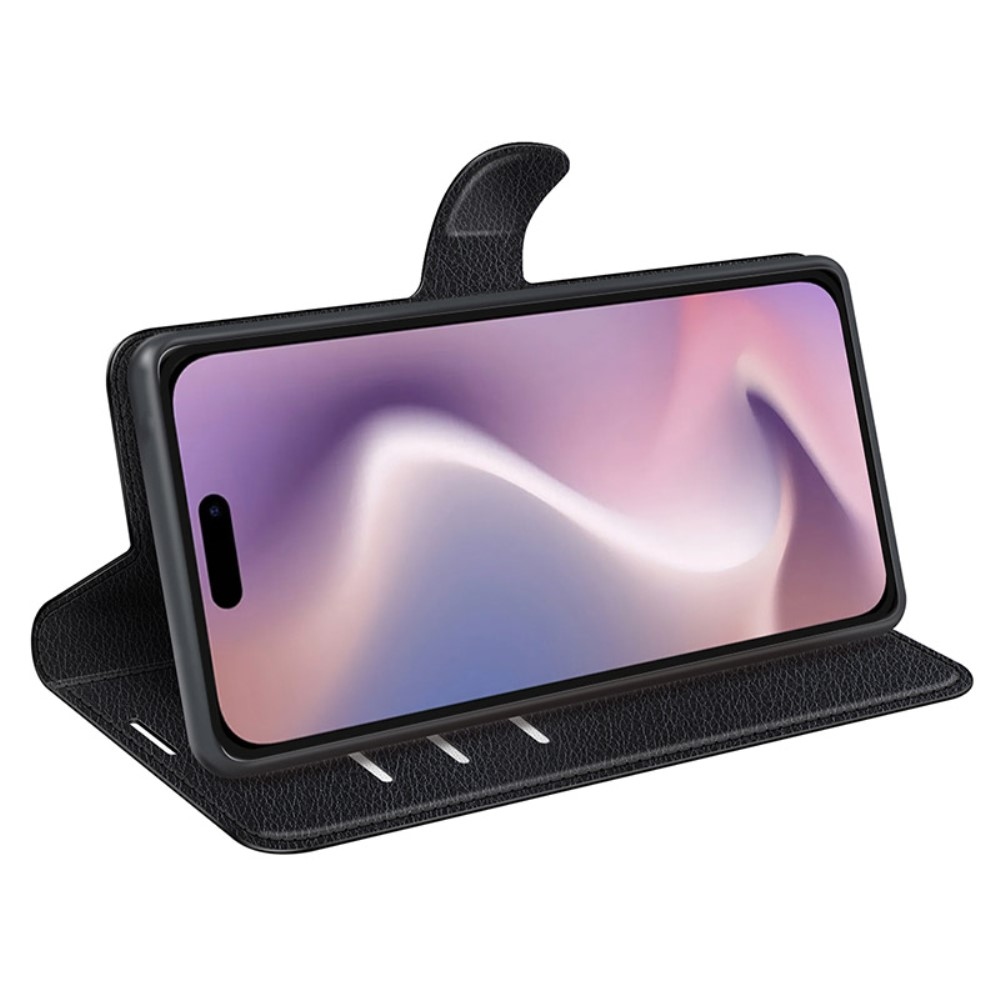 Litchi könyv tok iPhone 16-hoz - fekete