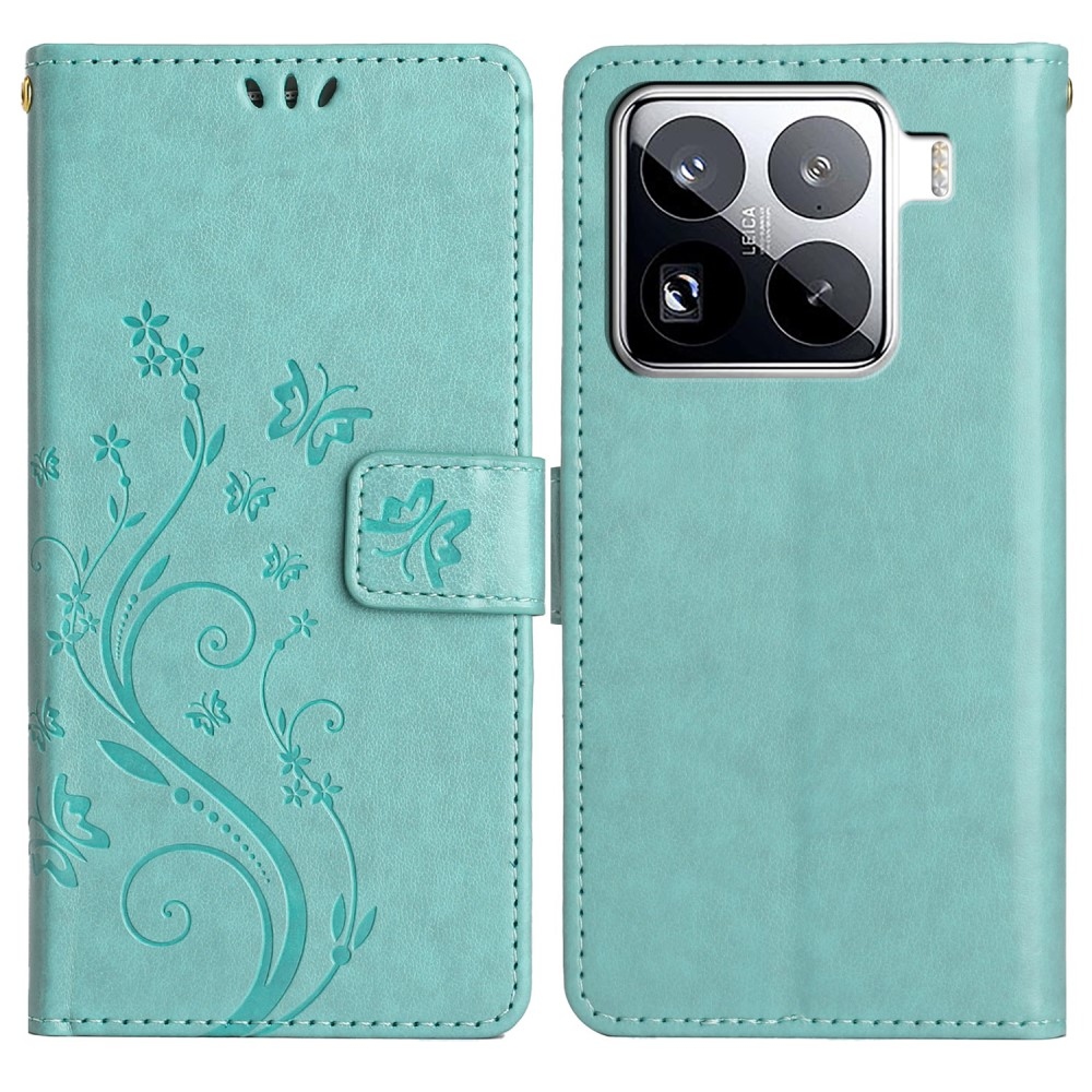 Virágok könyv tok Xiaomi 15 Pro-hoz - teal - teal