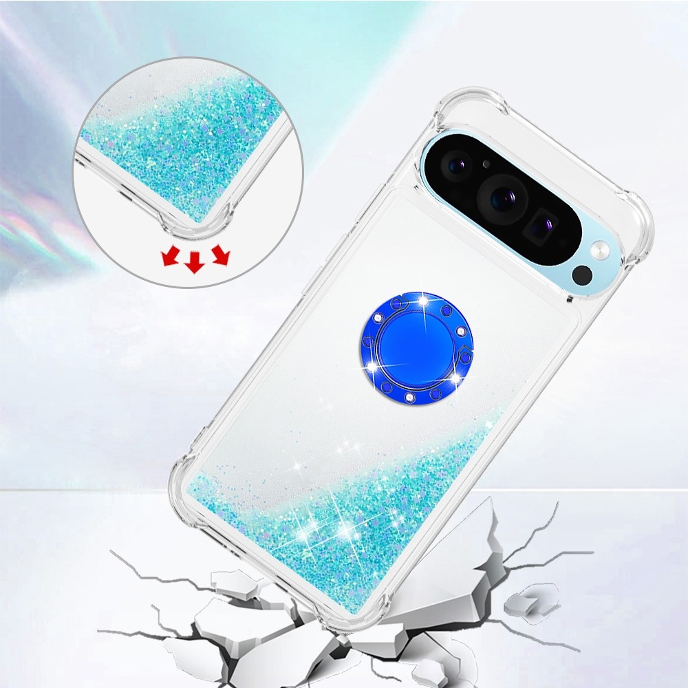 Glitt homokóra zselés tok ujjgyűrűvel a Google Pixel 10 számára - kék/csillagok