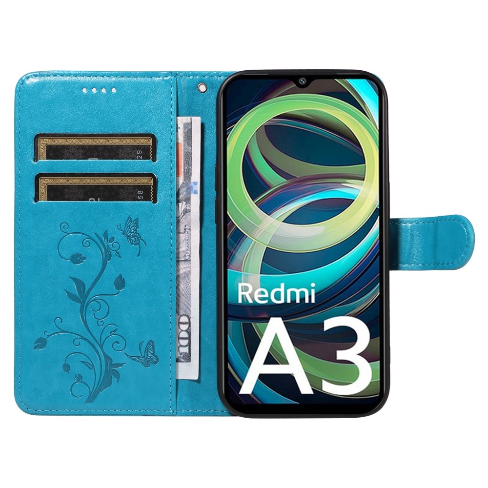 Virágok könyv tok Xiaomi Redmi A3-hoz - kék