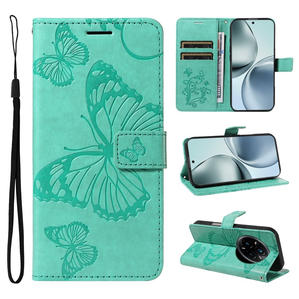 Nagy pillangó könyvtáska a Realme 14 Pro+ 5G készülékhez - teal színű