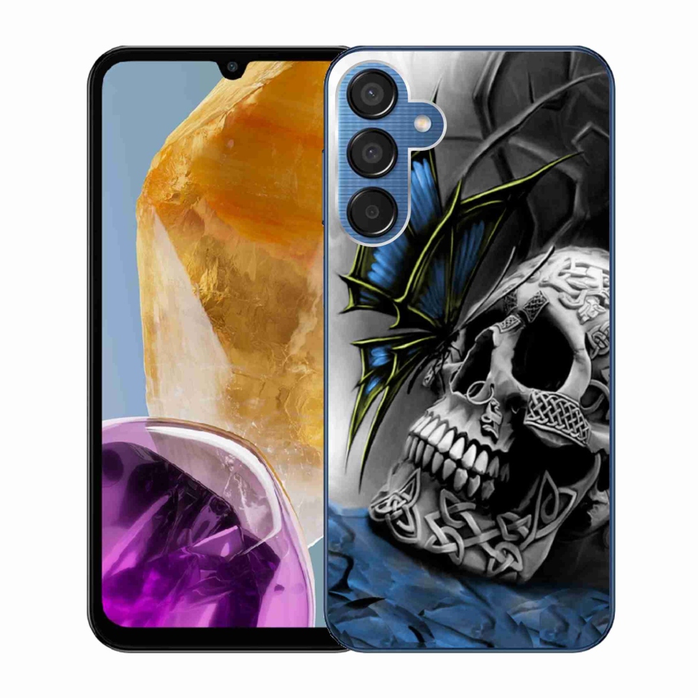 Gél borító mmCase Samsung Galaxy M15 5G - pillangó és koponya - Samsung Galaxy M15 5G számára