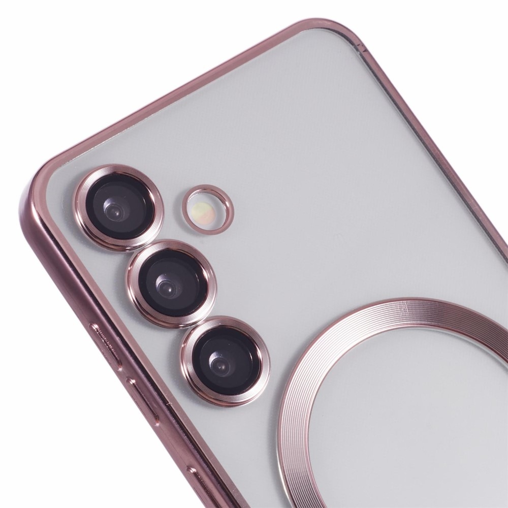 Átlátszó tok kameravédelemmel és MagSafe támogatással Samsung Galaxy S25+ készülékhez - rózsaszín