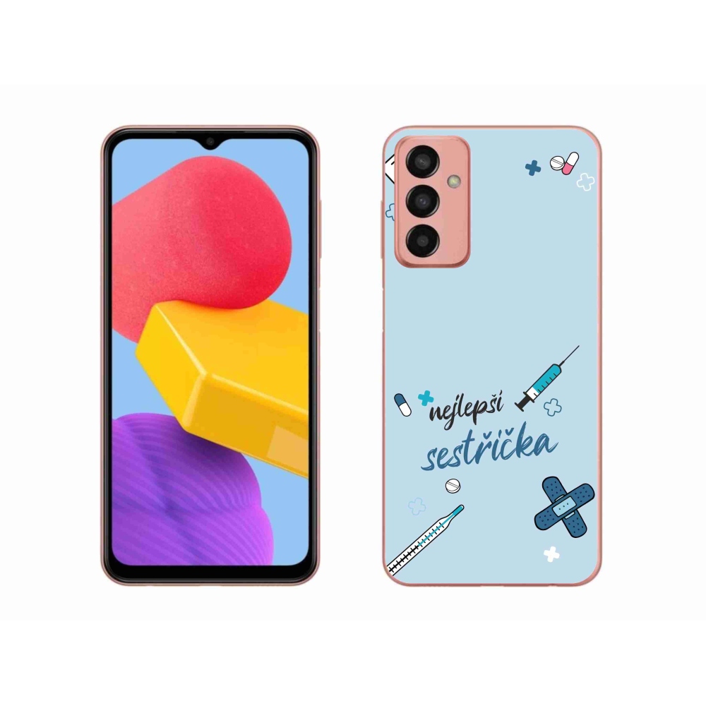 Gél borító mmCase a Samsung Galaxy M13-on - legjobb kishúg kék háttérrel