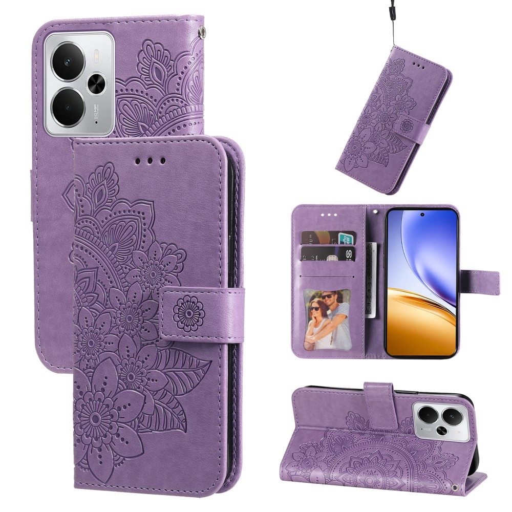 Virágos könyvtáska a Realme 14 5G készülékhez - lila