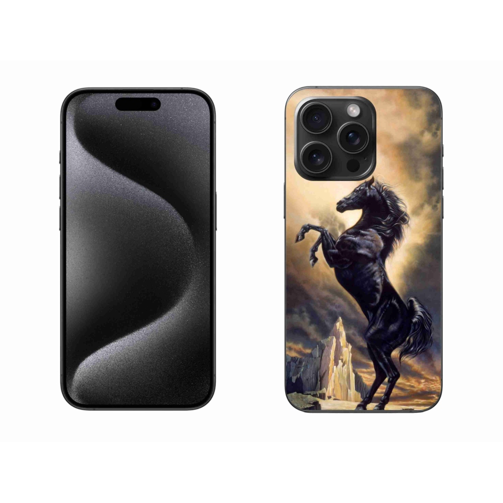 Zselés borítás mmCase iPhone 15 Pro Max készülékhez - fekete rajzfilm ló