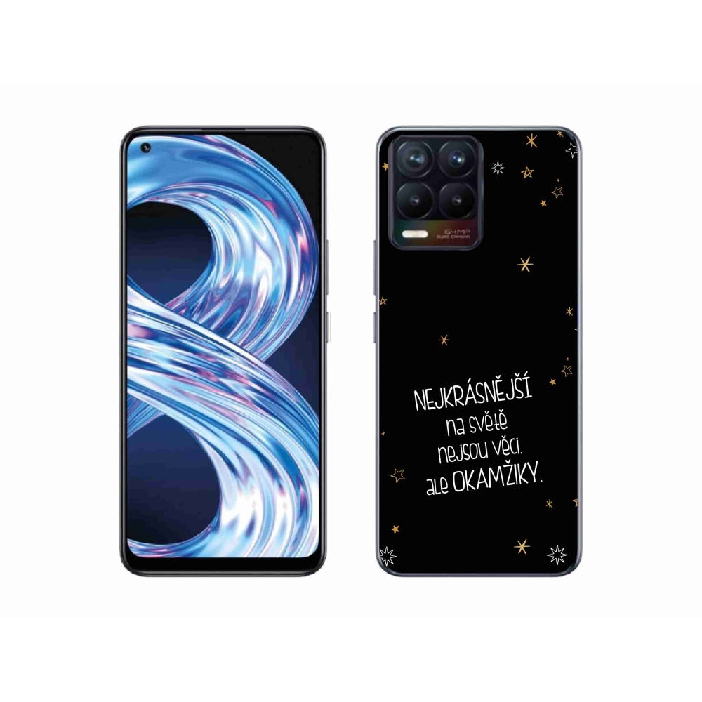 Gél borítás mmCase a Realme 8 4G - Idézet 4 fekete háttérrel