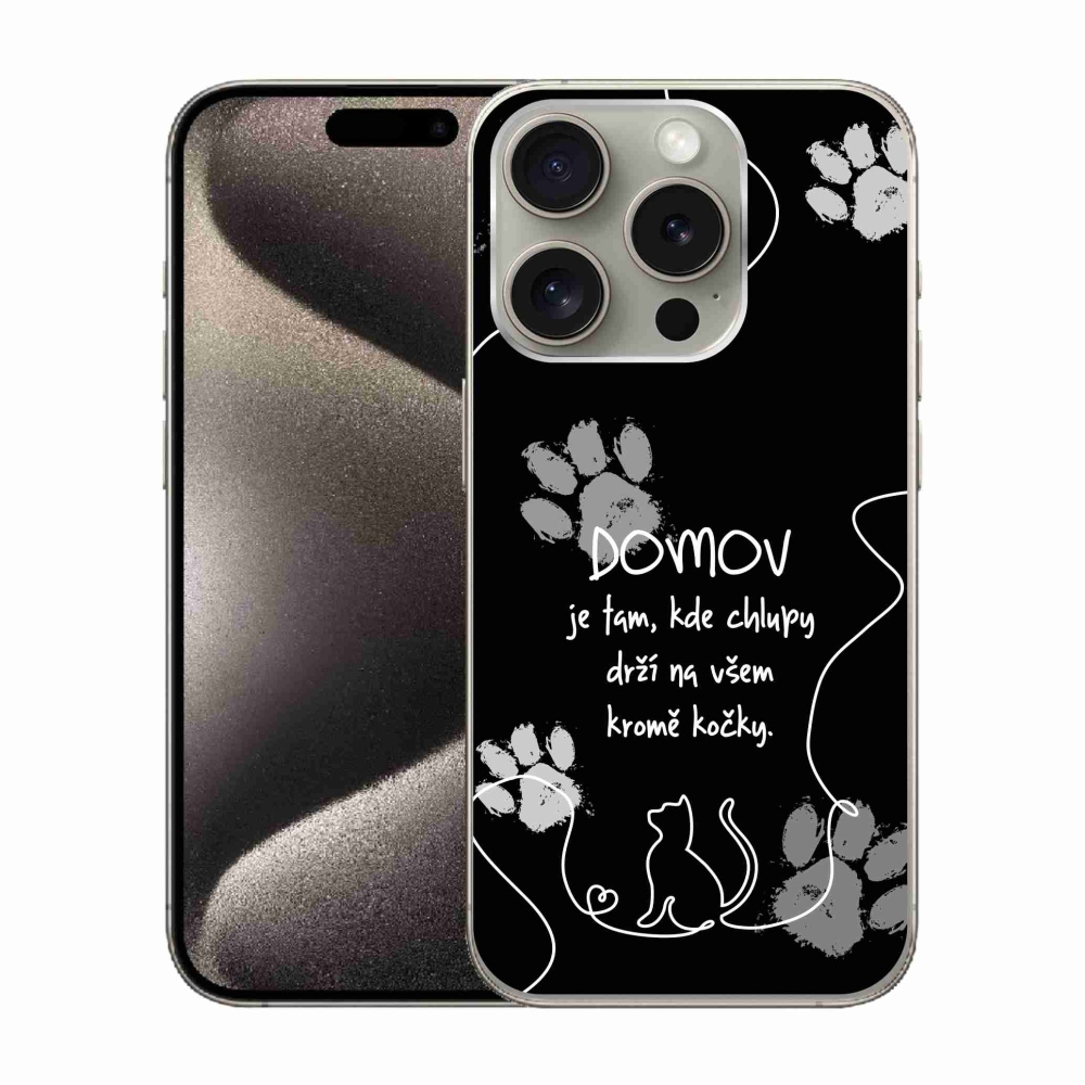 Gél borítás mmCase iPhone 15 Pro készülékhez - macska motívum fekete háttérrel