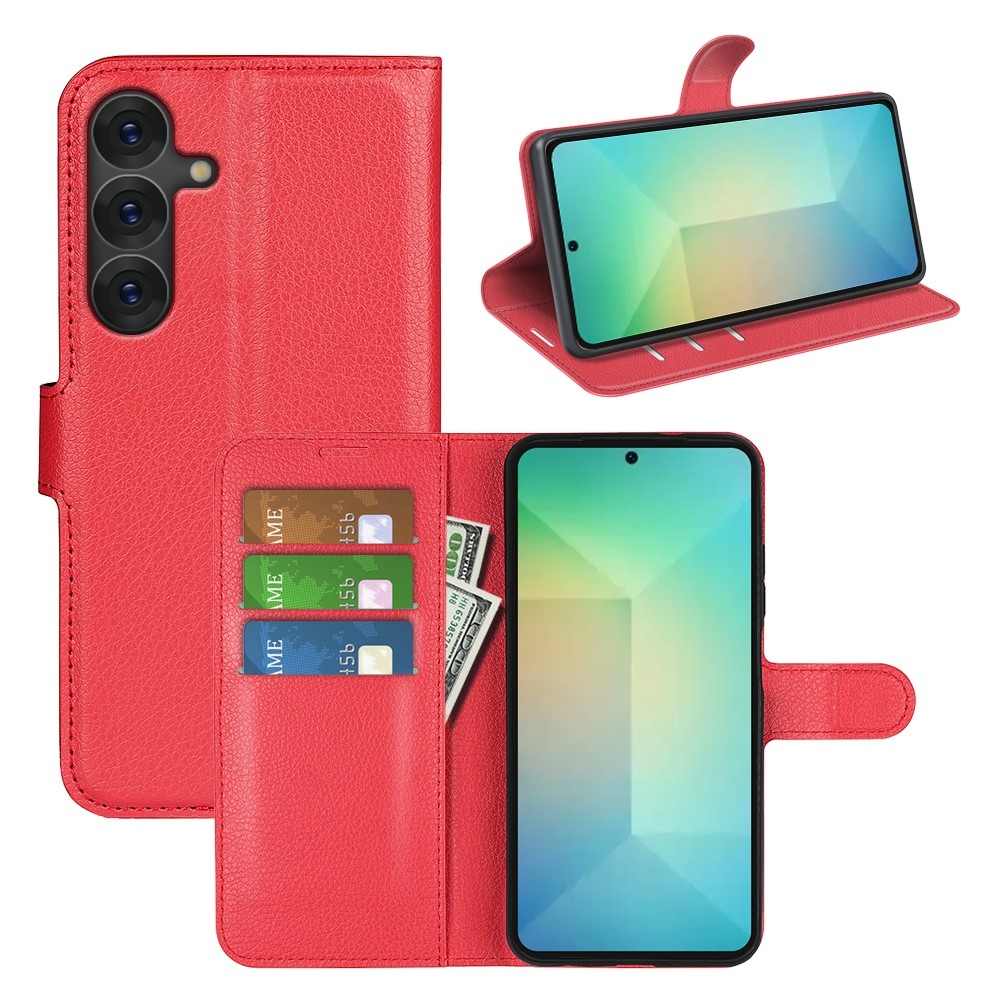 Litchi könyv tok Samsung Galaxy S25-hez - piros