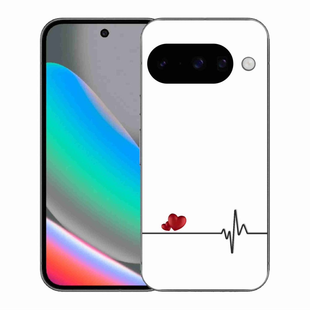 Gél borító mmCase a Google Pixel 10 számára - szív és szívverés fehér háttérrel