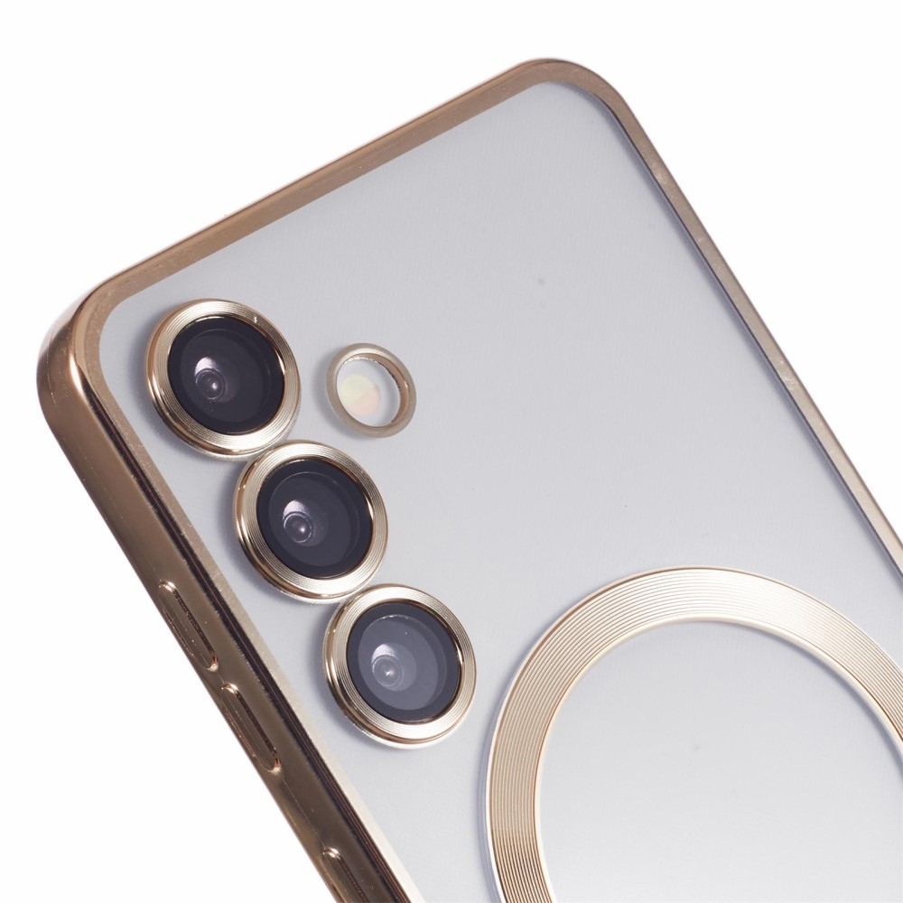 Átlátszó tok kameravédelemmel és MagSafe támogatással Samsung Galaxy S25 készülékhez - arany színben