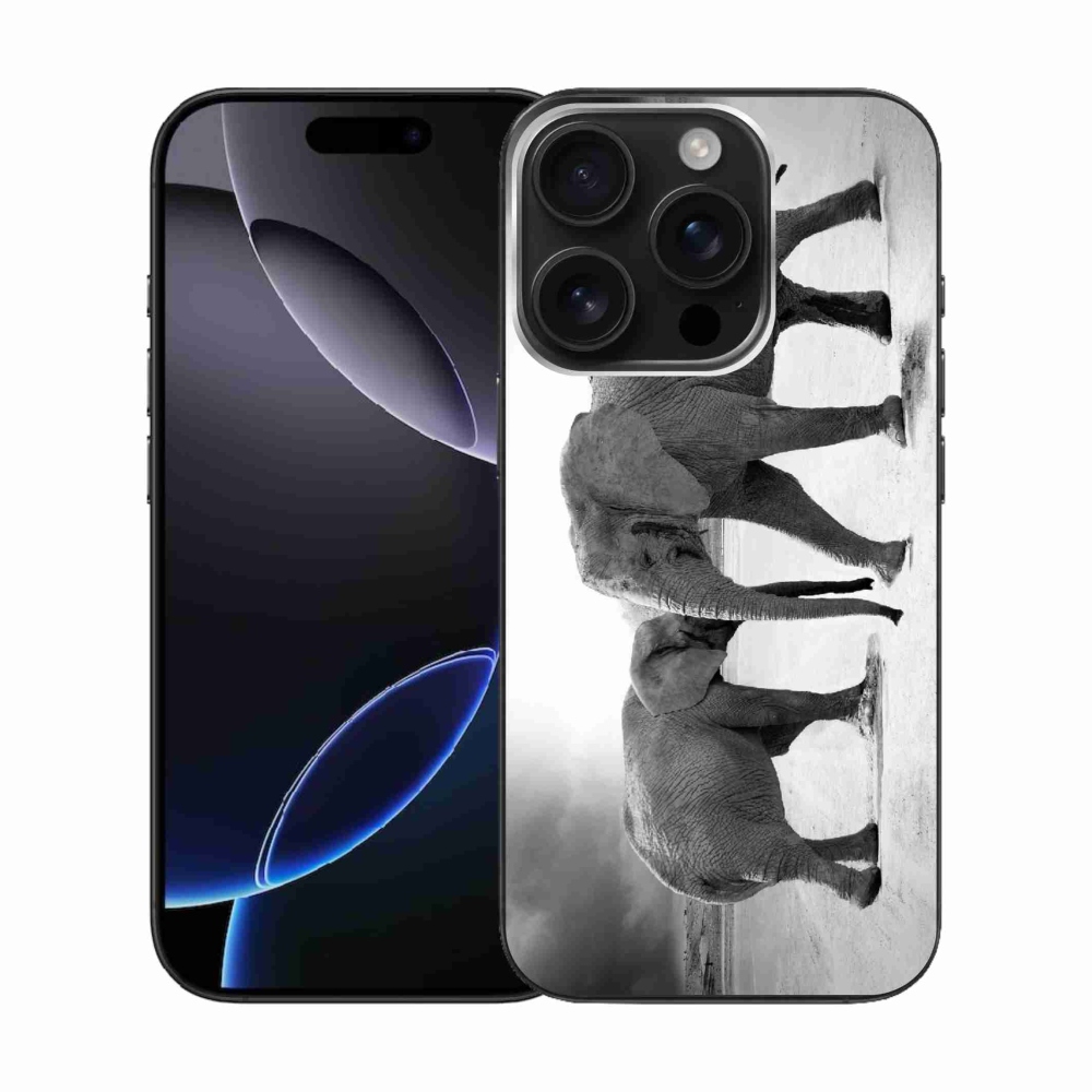 Zselés borítás mmCase iPhone 16 Pro készülékhez - fekete és fehér elefántok