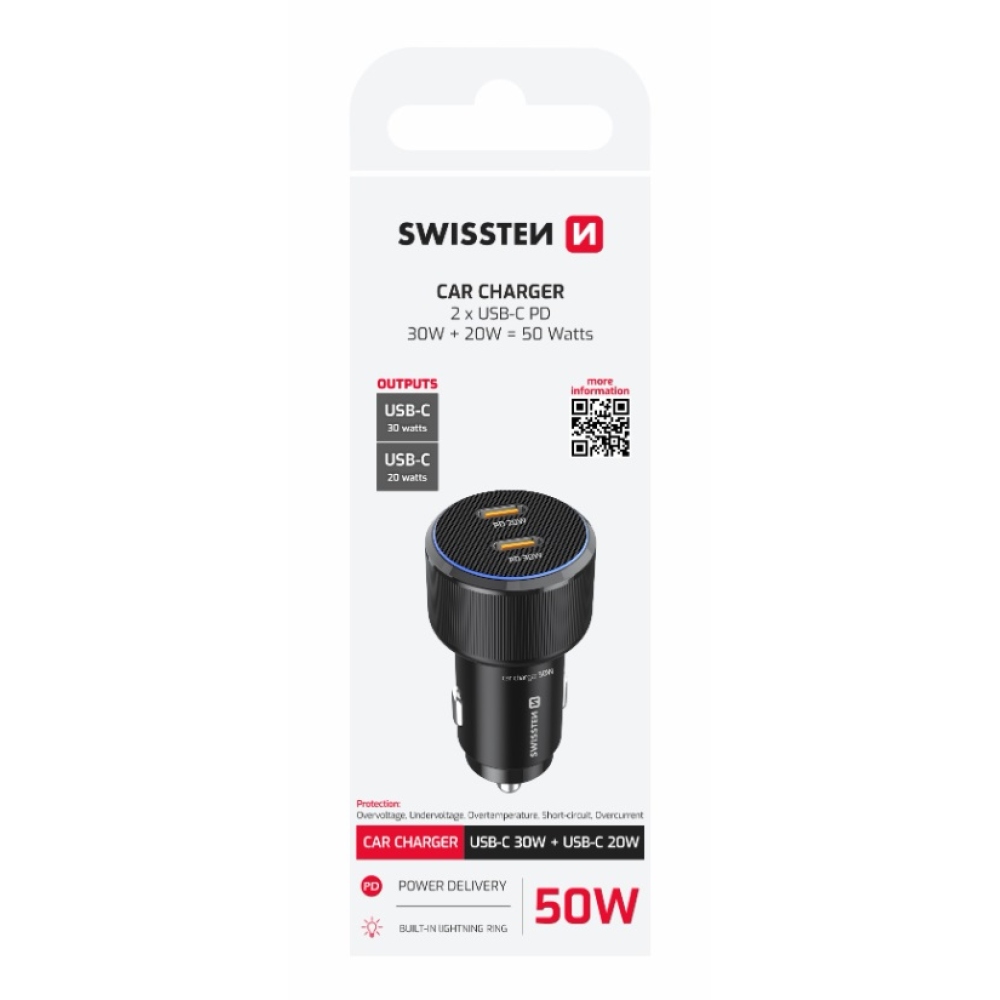 Swissten CL adapter 2x USB-C PD, 50W - fekete