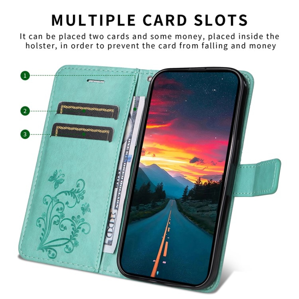 Nagy pillangó könyv tok a Vivo Y29s 5G-hez - teáskék színű