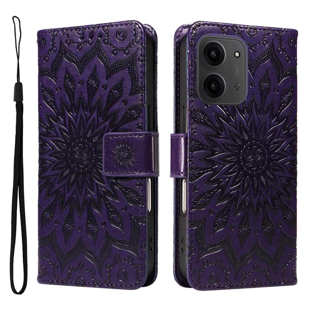 Napraforgó könyv tok Xiaomi Redmi 15C 4G/5G (173mm) - sötét lila