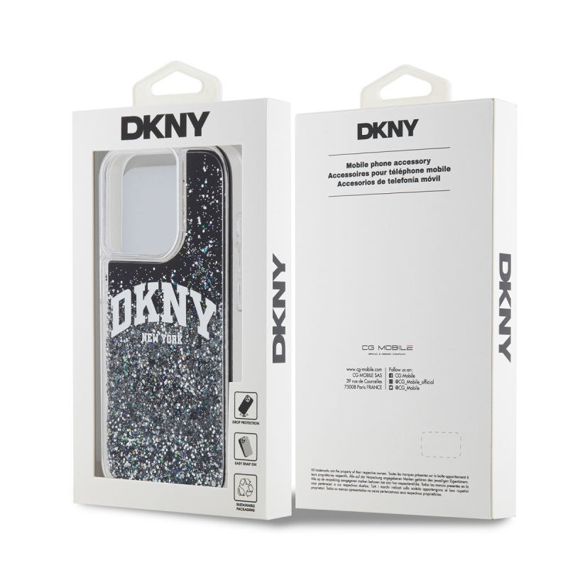 DKNY Liquid Glitter Arch Logo hátlap iPhone 15 Pro Fekete