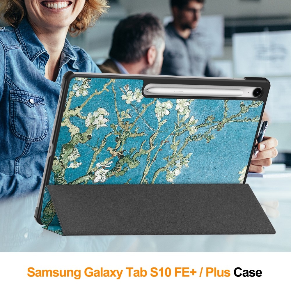 Patte intelligens záró tok Samsung Galaxy Tab S10 FE+ készülékhez - fehér virágok