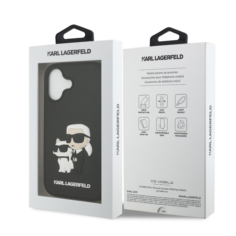 Karl Lagerfeld 3D gumiból készült Karl és Choupette hátlap iPhone 17 készülékhez Fekete