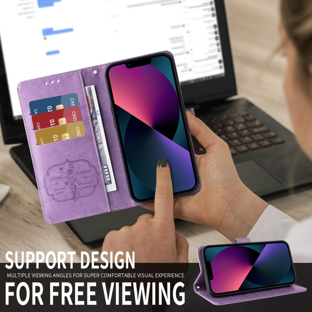 Virágos könyvtáska a Realme 14 5G készülékhez - lila