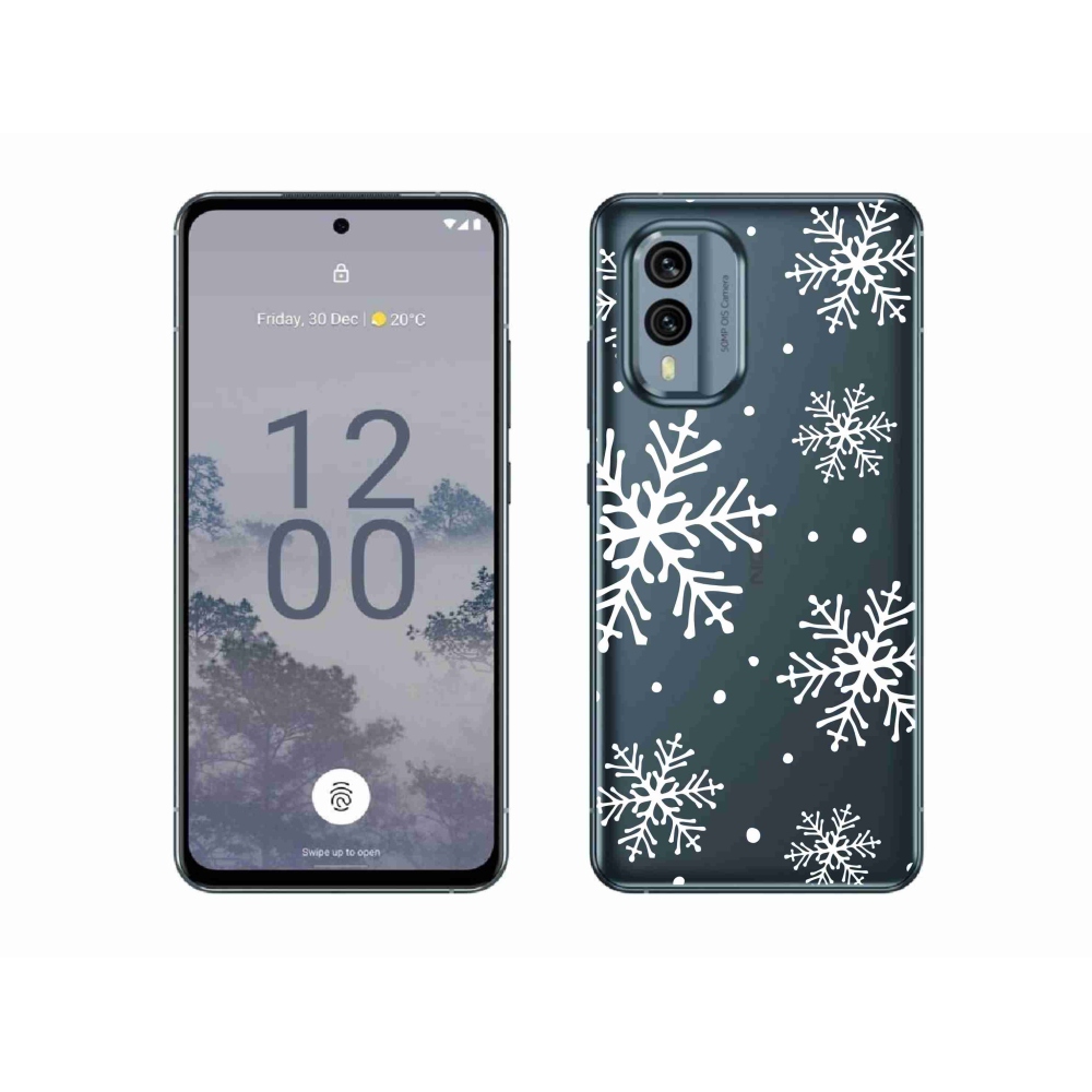 Zselés borító mmCase a Nokia X30 5G készülékhez - fehér hópelyhek átlátszó háttéren