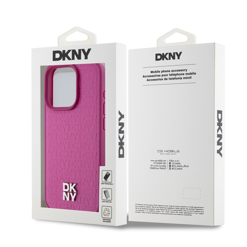 DKNY PU bőr Ismétlődő mintás Stack Logo Magsafe hátlap iPhone 15 Pro Max rózsaszínű iPhone 15 Pro Max számára