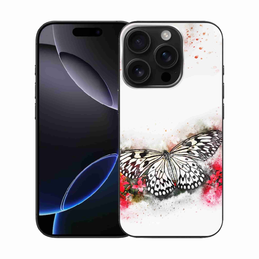 Zselés borítás mmCase iPhone 16 Pro készülékhez - fekete-fehér pillangó