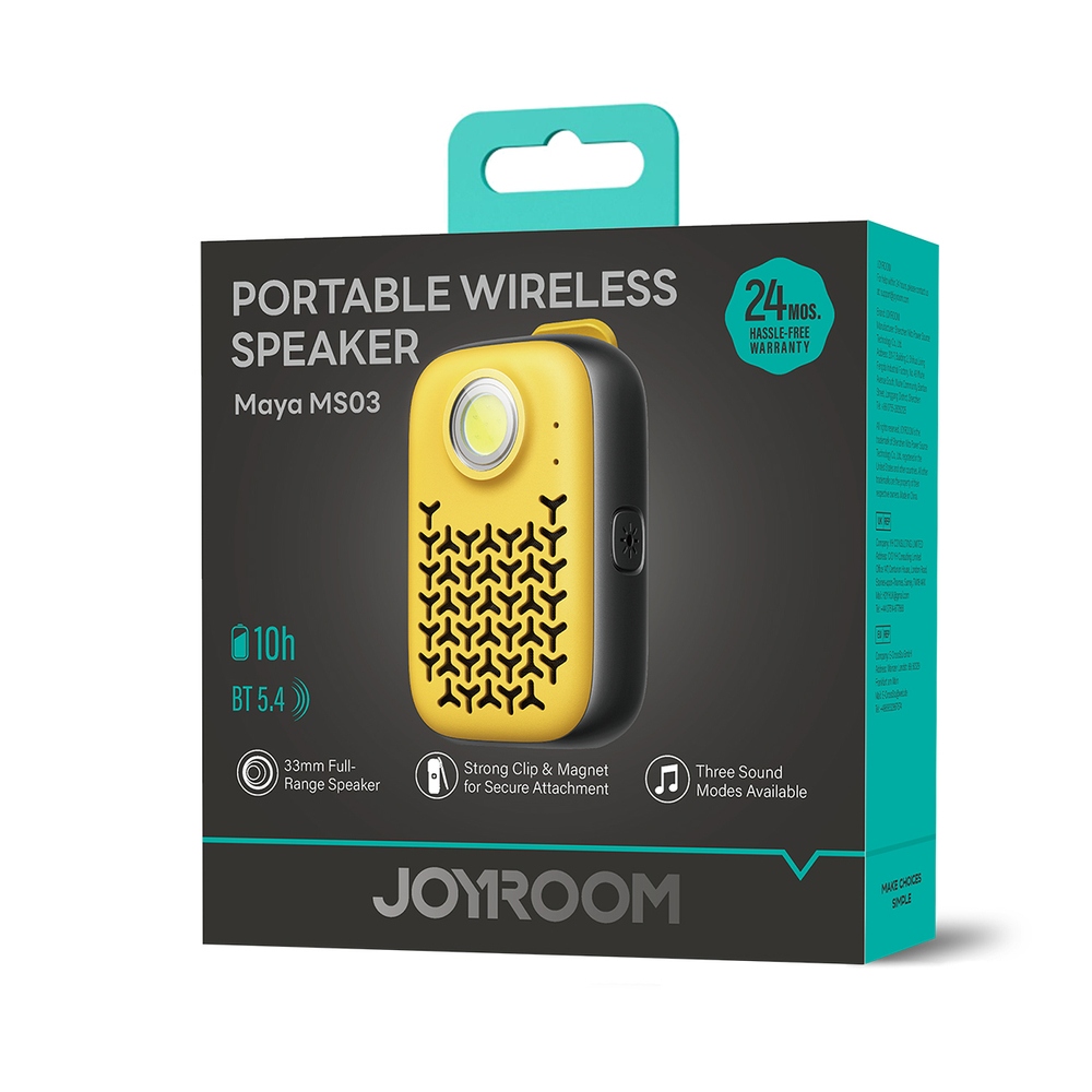 Joyroom Maya JR-MS03 hordozható Bluetooth hangszóró zseblámpával - sárga